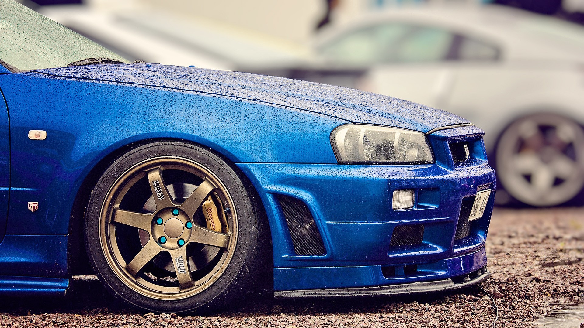 Nissan Skyline GT R R34, Car, Tuning, Rain, Wet, Depth Of Field, JDM