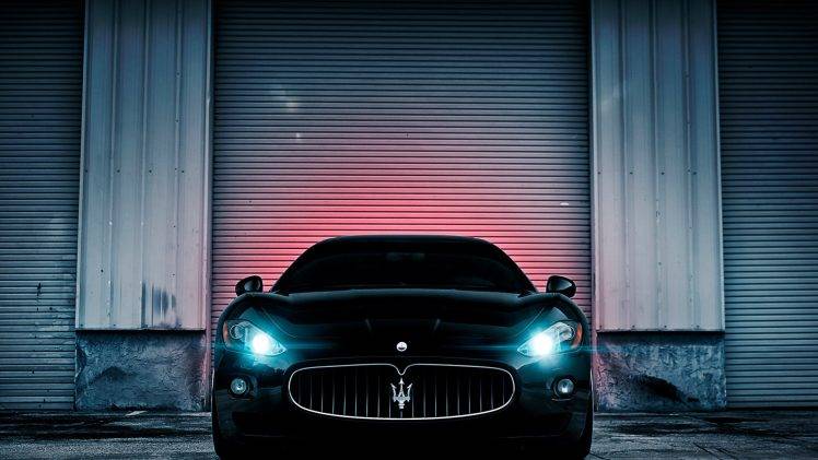 car, Sports Car, Black Cars, Maserati, Maserati GranTurismo, Lights, Urban, Garages, Building HD Wallpaper Desktop Background
