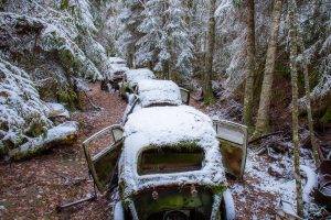 winter, Vehicle, Car, Wreck
