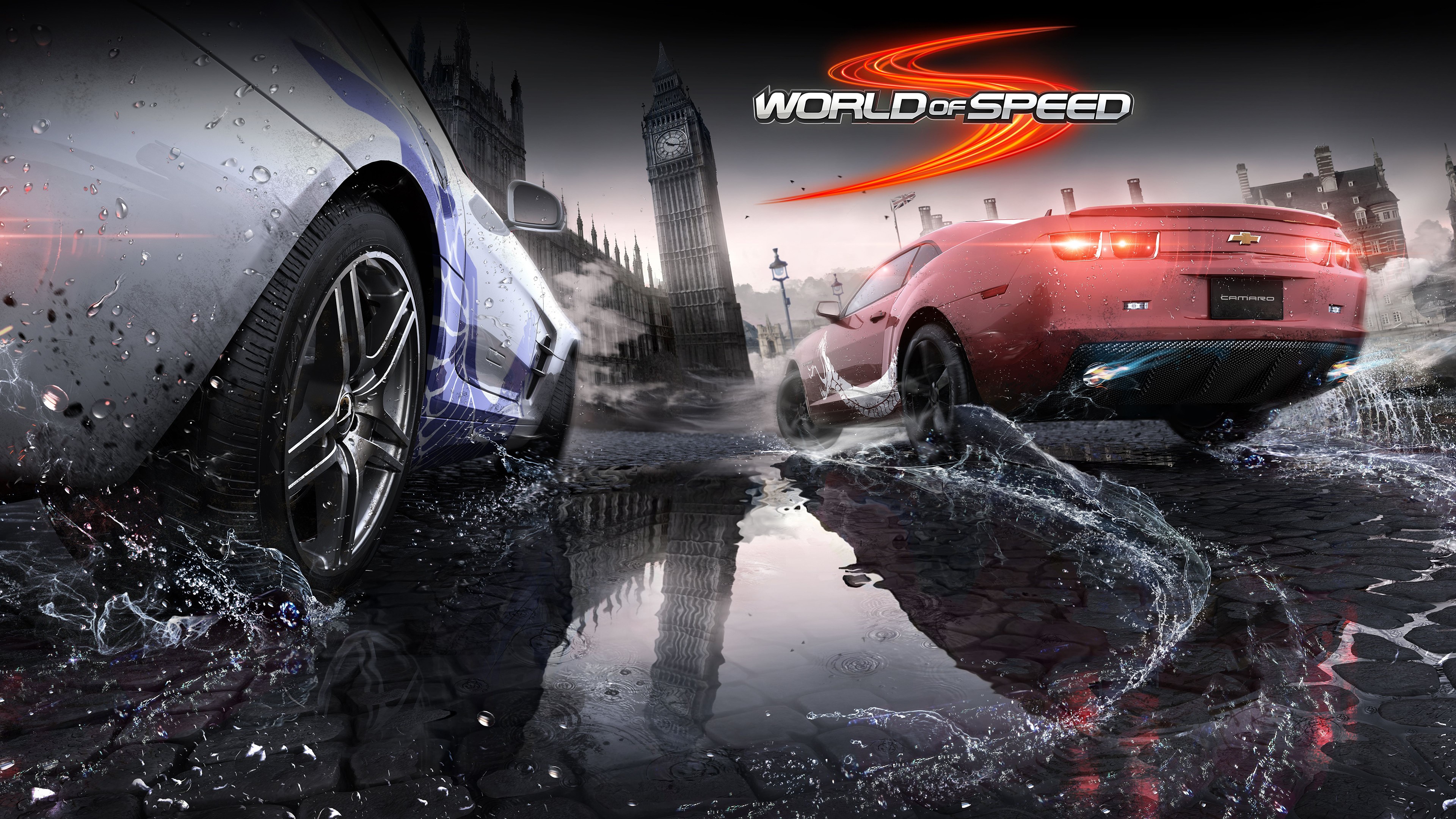 World Of Speed, Video Games, Car, London, Chevrolet Camaro SS, Mercedes Benz SLS AMG, Reflection Wallpaper