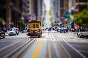 San Francisco, City, Street, Tilt Shift, Tram, Cityscape, Car, Blurred, Building