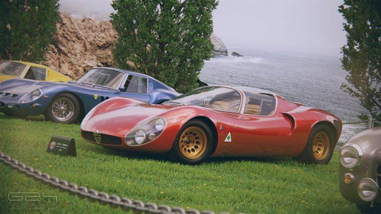 car, Ferrari 250, Alfa Romeo, Grass HD Wallpaper Desktop Background