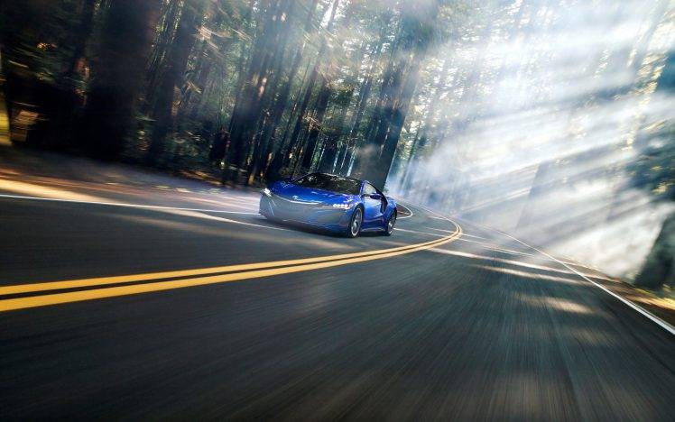 Acura NSX, Road, Motion Blur, Car, Vehicle, Forest, Mist HD Wallpaper Desktop Background