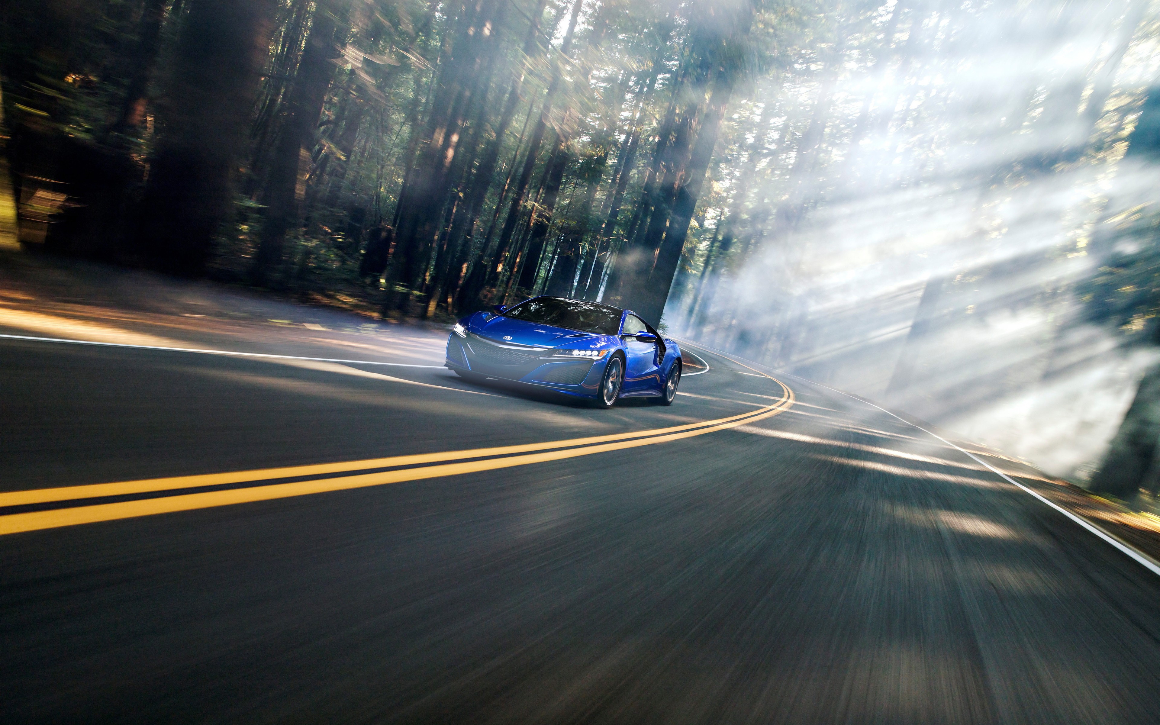 Acura NSX, Road, Motion Blur, Car, Vehicle, Forest, Mist Wallpaper