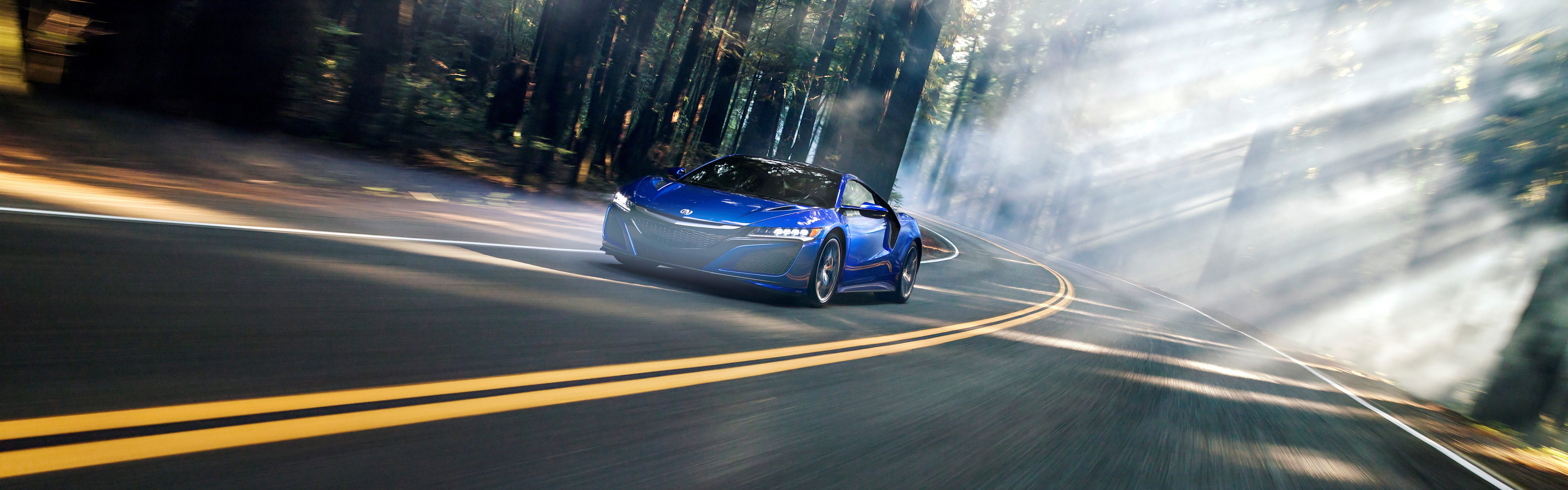 Acura NSX, Road, Motion Blur, Car, Vehicle, Forest, Dual Monitors, Mist, Multiple Display Wallpaper