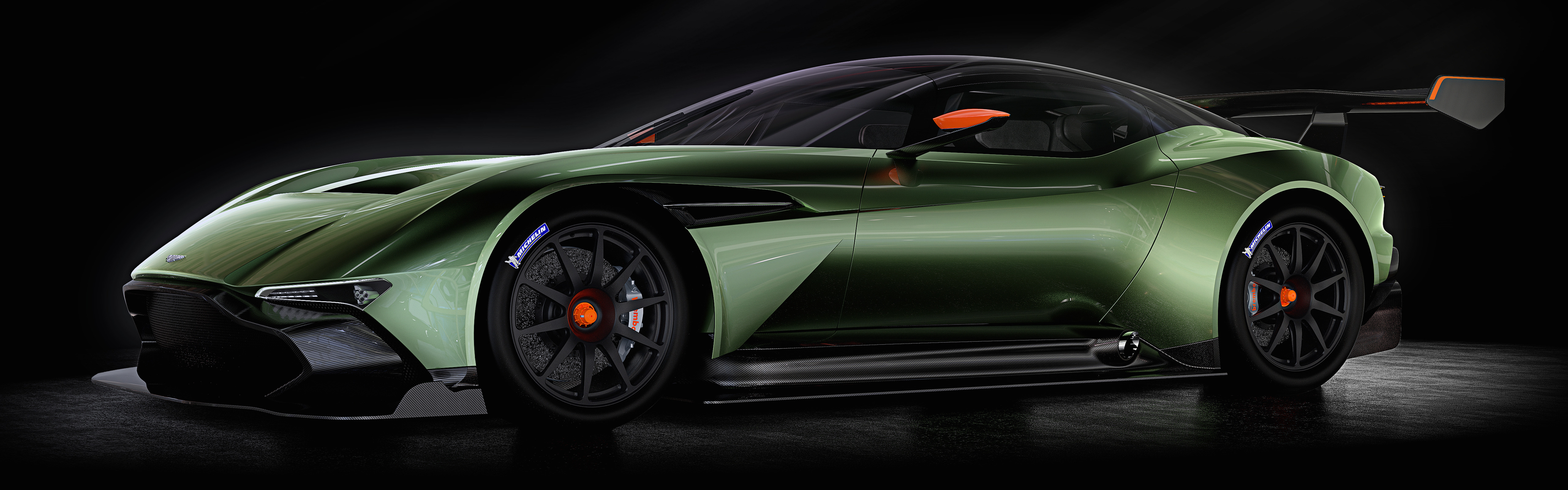 Aston Martin Vulcan, Car, Vehicle, Spotlights, Dual Monitors, Multiple Display, Simple Background Wallpaper
