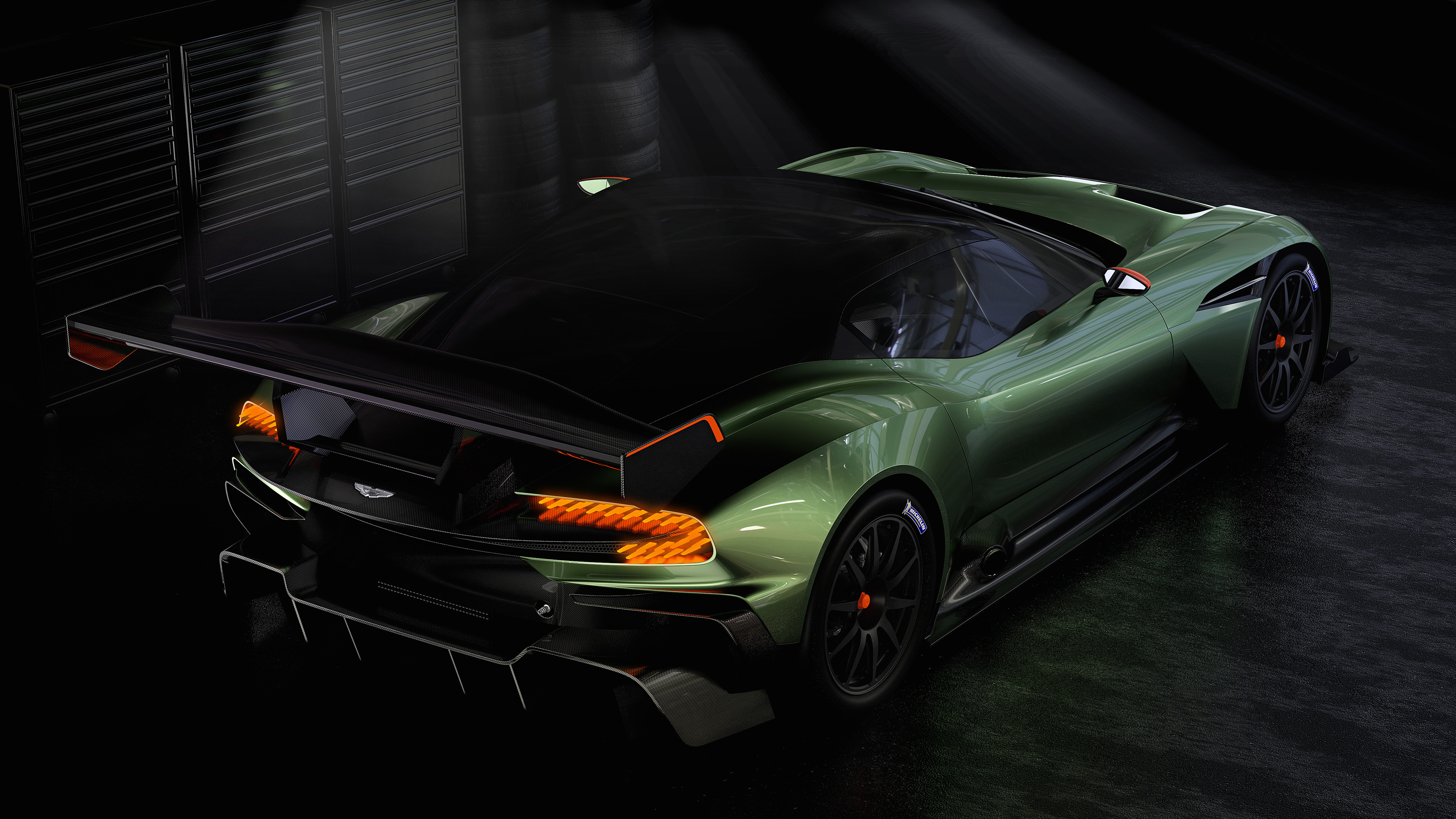 Aston Martin Vulcan, Car, Vehicle, Garages, Simple Background, Spotlights, Super Car Wallpaper