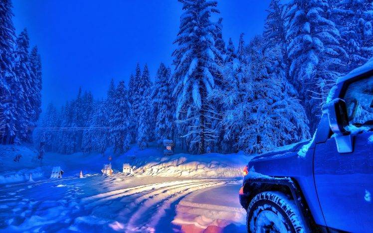 forest, Car, Sky, Snow, Winter HD Wallpaper Desktop Background
