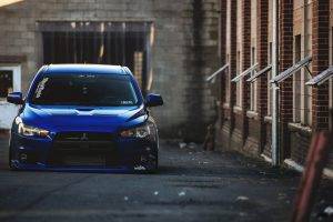 blue, Mitsubishi, Mitsubishi Lancer Evo X, JDM, Stance, Car
