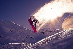 snowboarding, Sunlight, Sport, Flying, Snow, Winter, Jumping