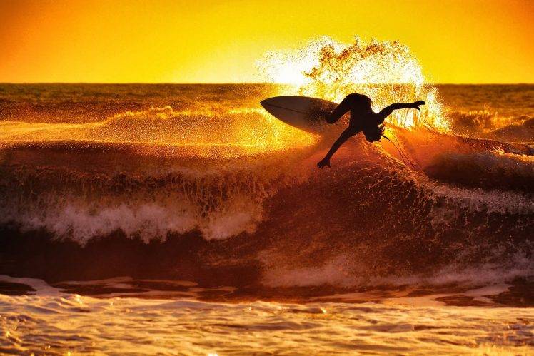 surfing, Waves, Sunset HD Wallpaper Desktop Background