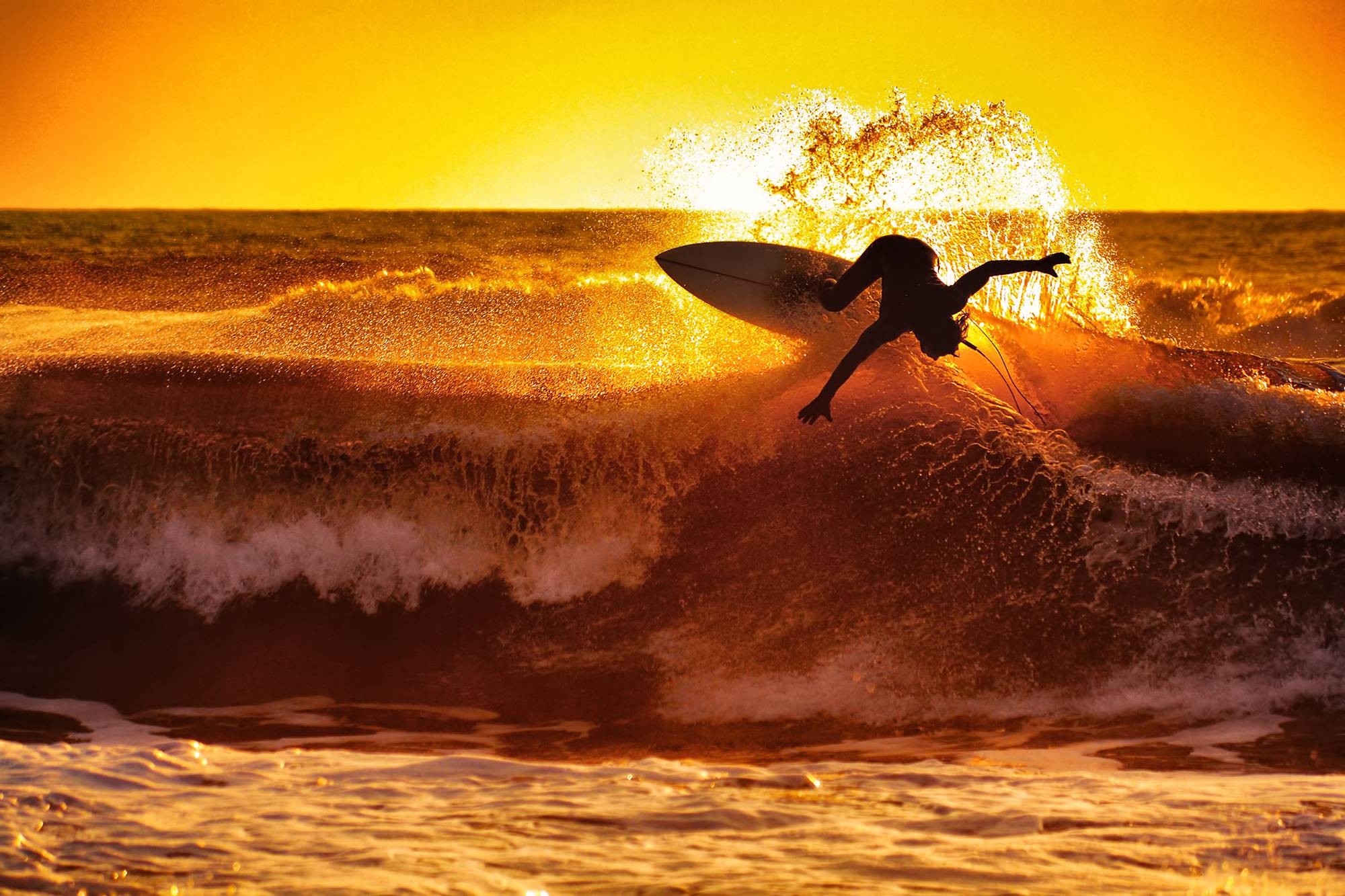 surfing, Waves, Sunset Wallpaper