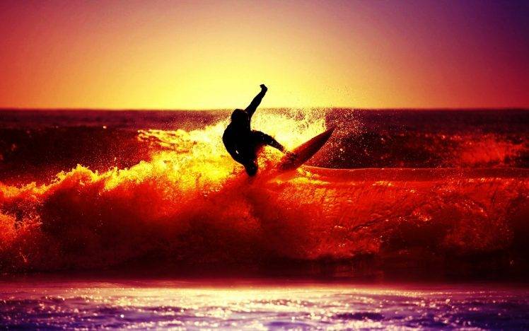 sunset, Surfing, Sea HD Wallpaper Desktop Background