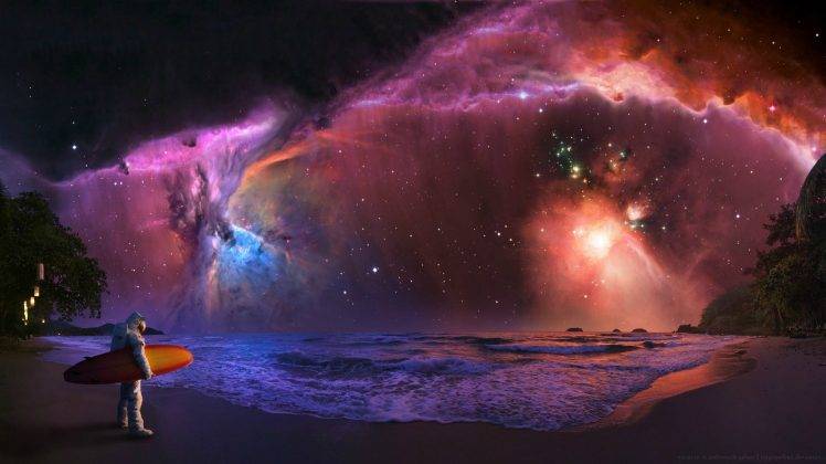 astronaut, Surfing, Nebula HD Wallpaper Desktop Background