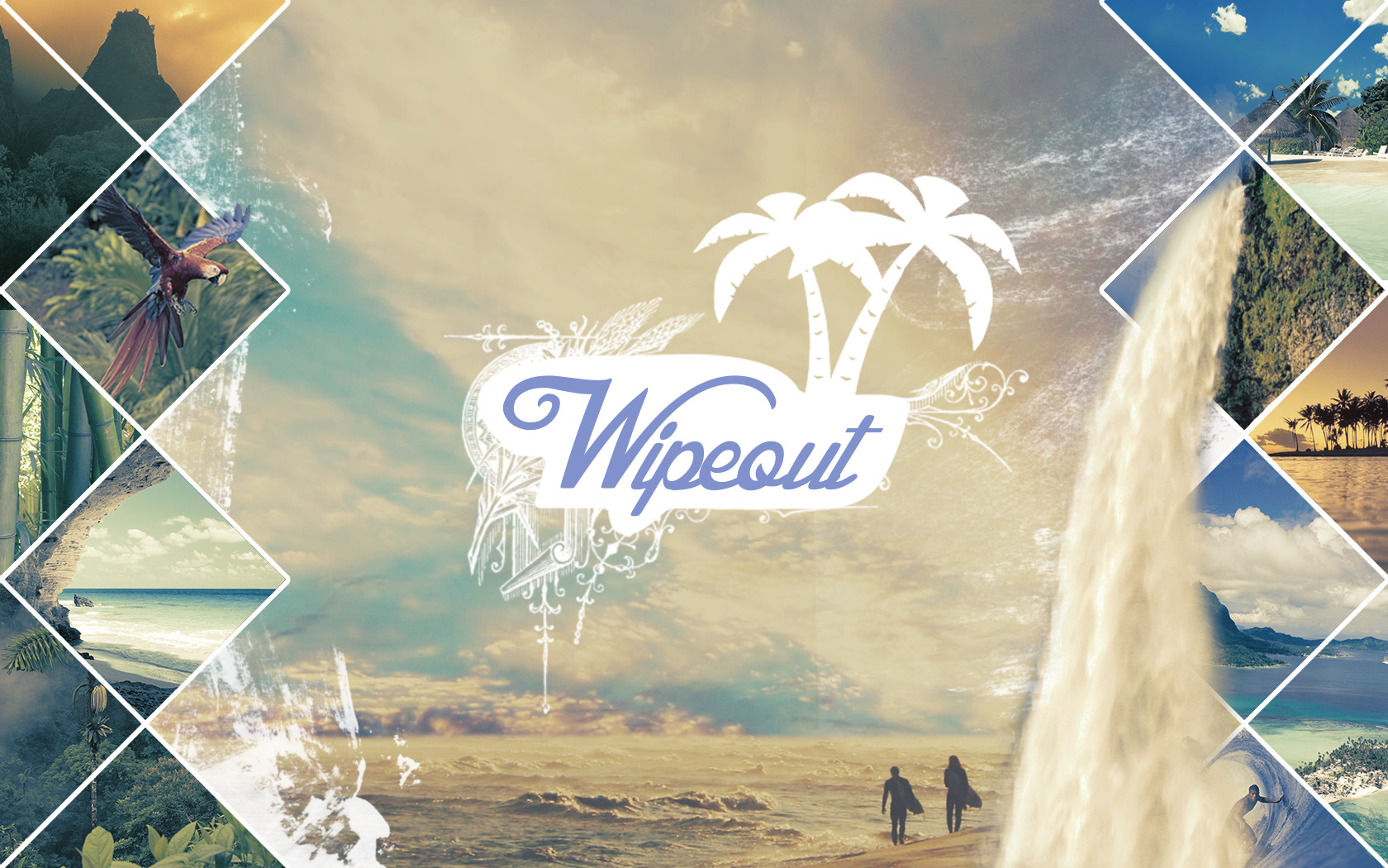 summer, Wipeout, Waterfall, Palm Trees, Birds, Beach, Surfers, Surfing Wallpaper