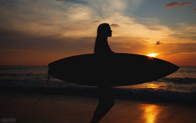 Aleksandr Mavrin, Surfers, Surfing, Bikini, Beach, Sunset, People HD Wallpaper Desktop Background