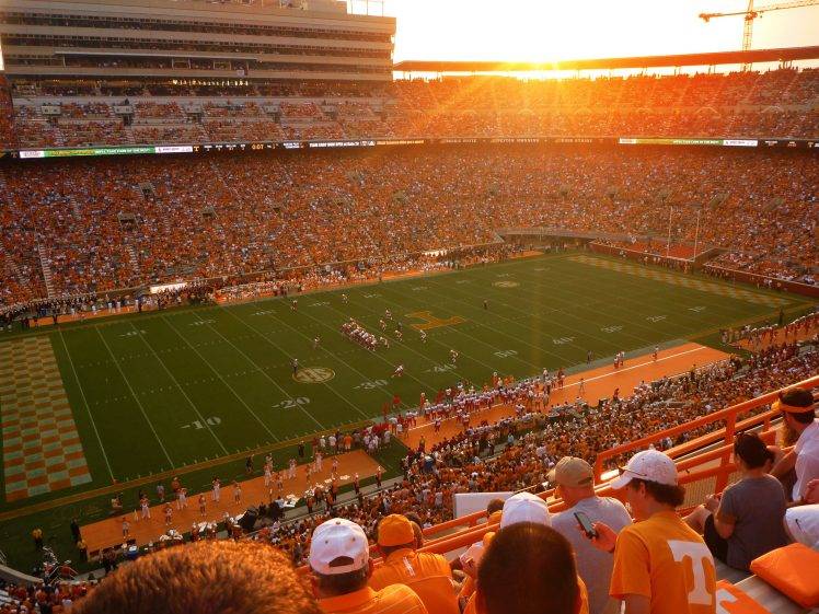 American Football, Arena, Stadium, Crowds, Orange, Sunset HD Wallpaper Desktop Background