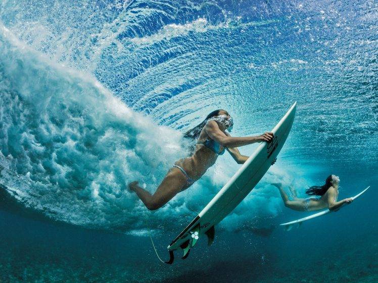 nature, Women, Surfing, Sea, Landscape HD Wallpaper Desktop Background