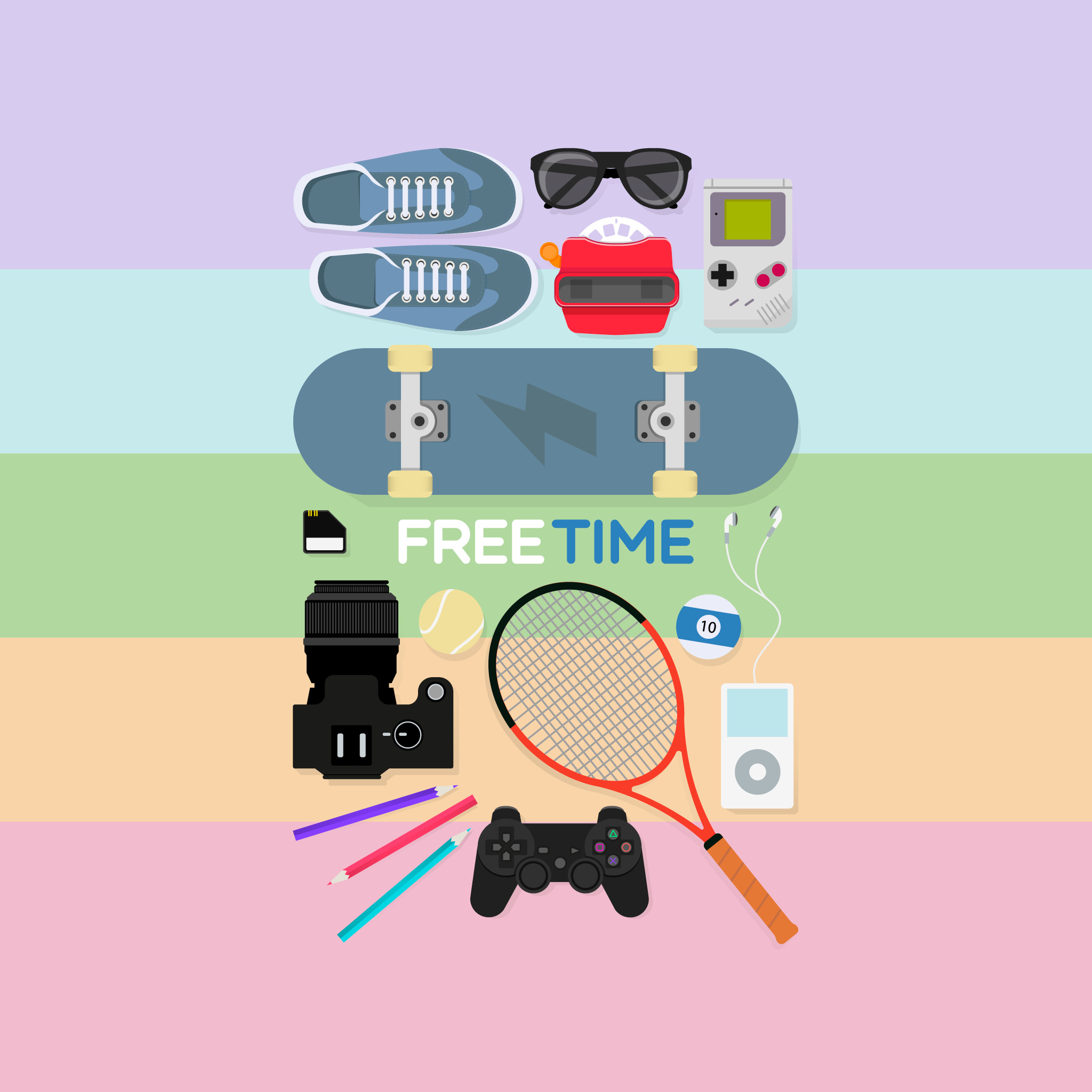 time, Ipod, PlayStation, Skateboard, GameBoy, Tennis Rackets Wallpaper