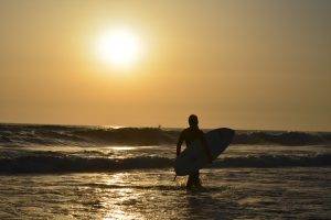 surfing, Sunset, Waves, Ozean, Sea