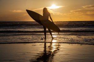 sea, Surfing, Women, Silhouette