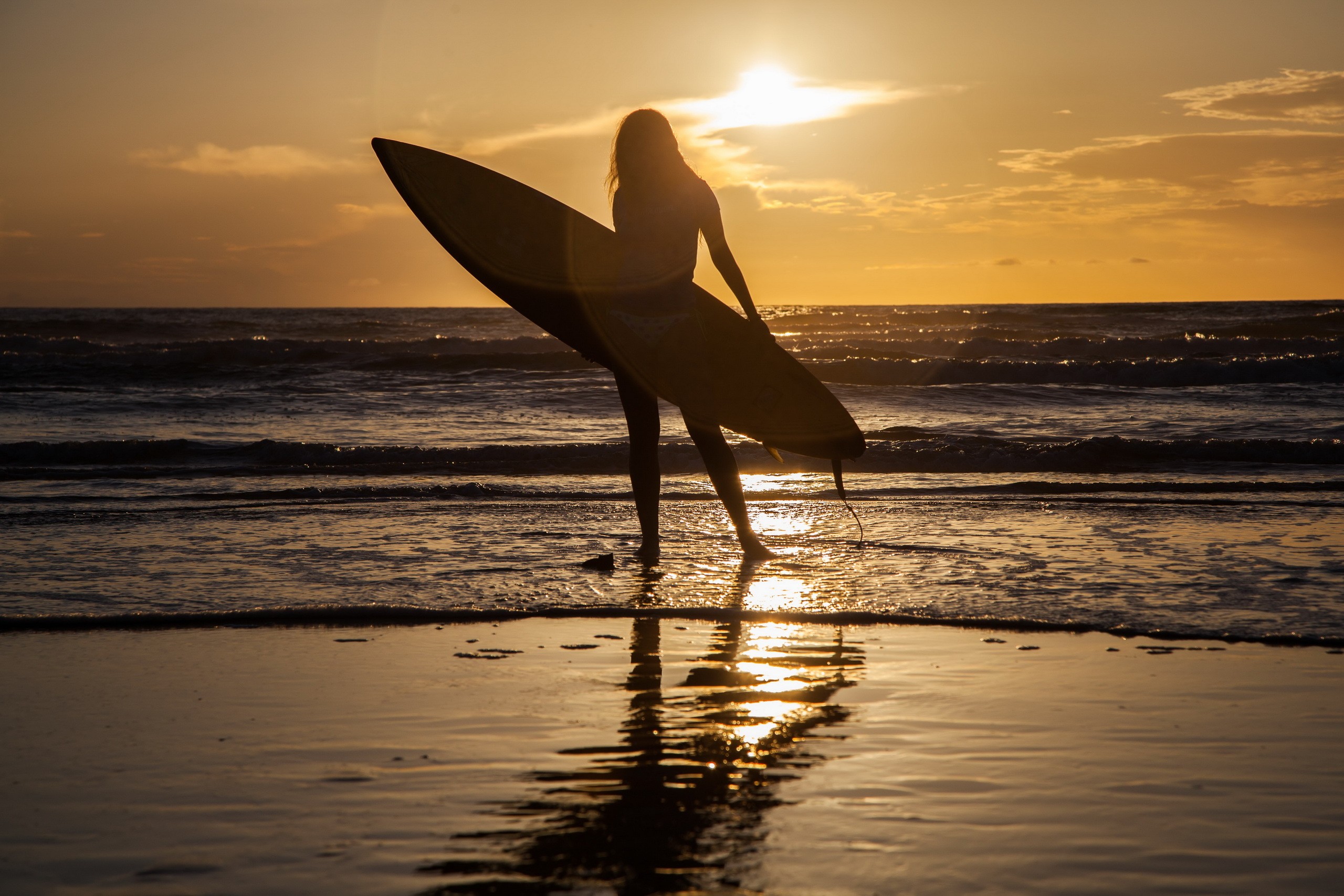 sea, Surfing, Women, Silhouette Wallpaper