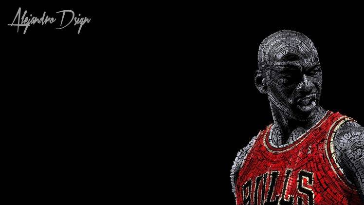 typographic Portraits, Michael Jordan, Basketball, Chicago Bulls, Black Background HD Wallpaper Desktop Background