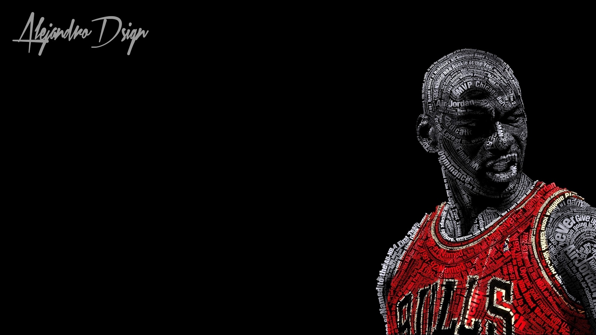typographic Portraits, Michael Jordan, Basketball, Chicago Bulls, Black Bac...