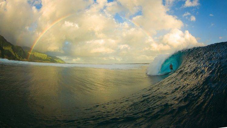 rainbows, Waves, Surfing HD Wallpaper Desktop Background