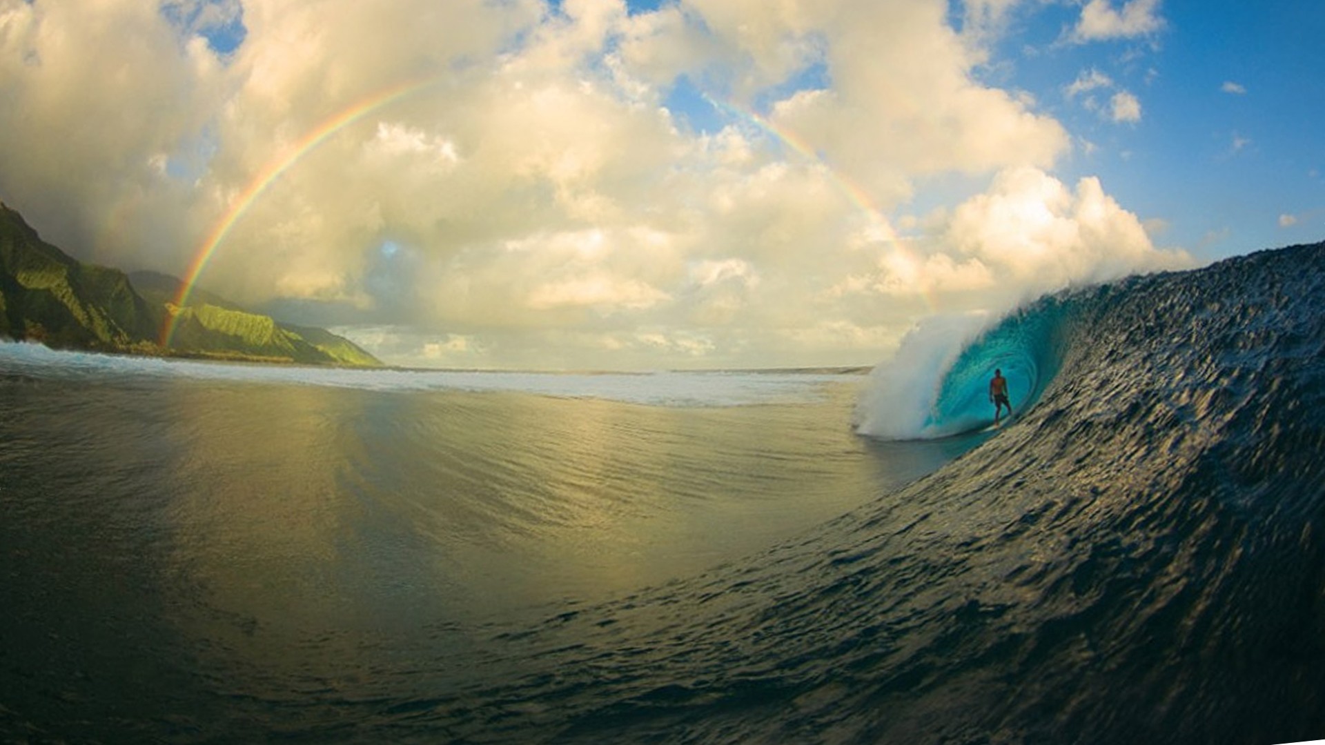 rainbows, Waves, Surfing Wallpaper