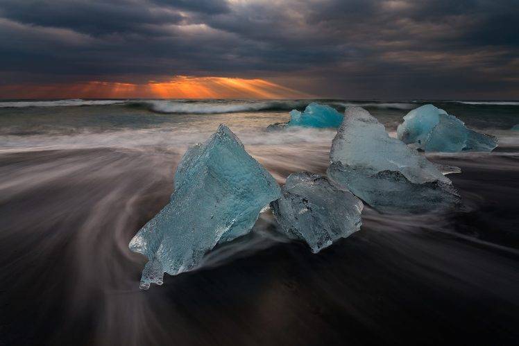 ice, Coast, Iceland, Clouds, Nature, Sea, Long Exposure HD Wallpaper Desktop Background