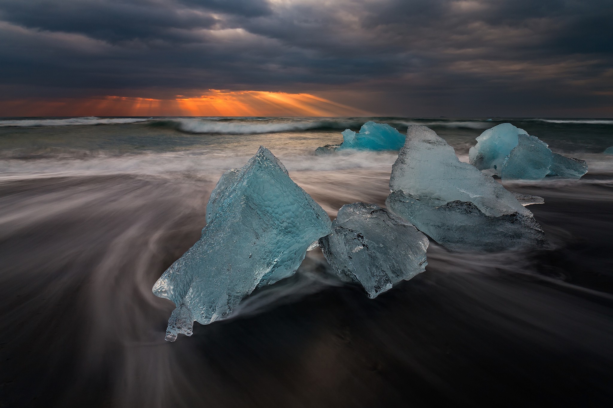 ice, Coast, Iceland, Clouds, Nature, Sea, Long Exposure Wallpaper