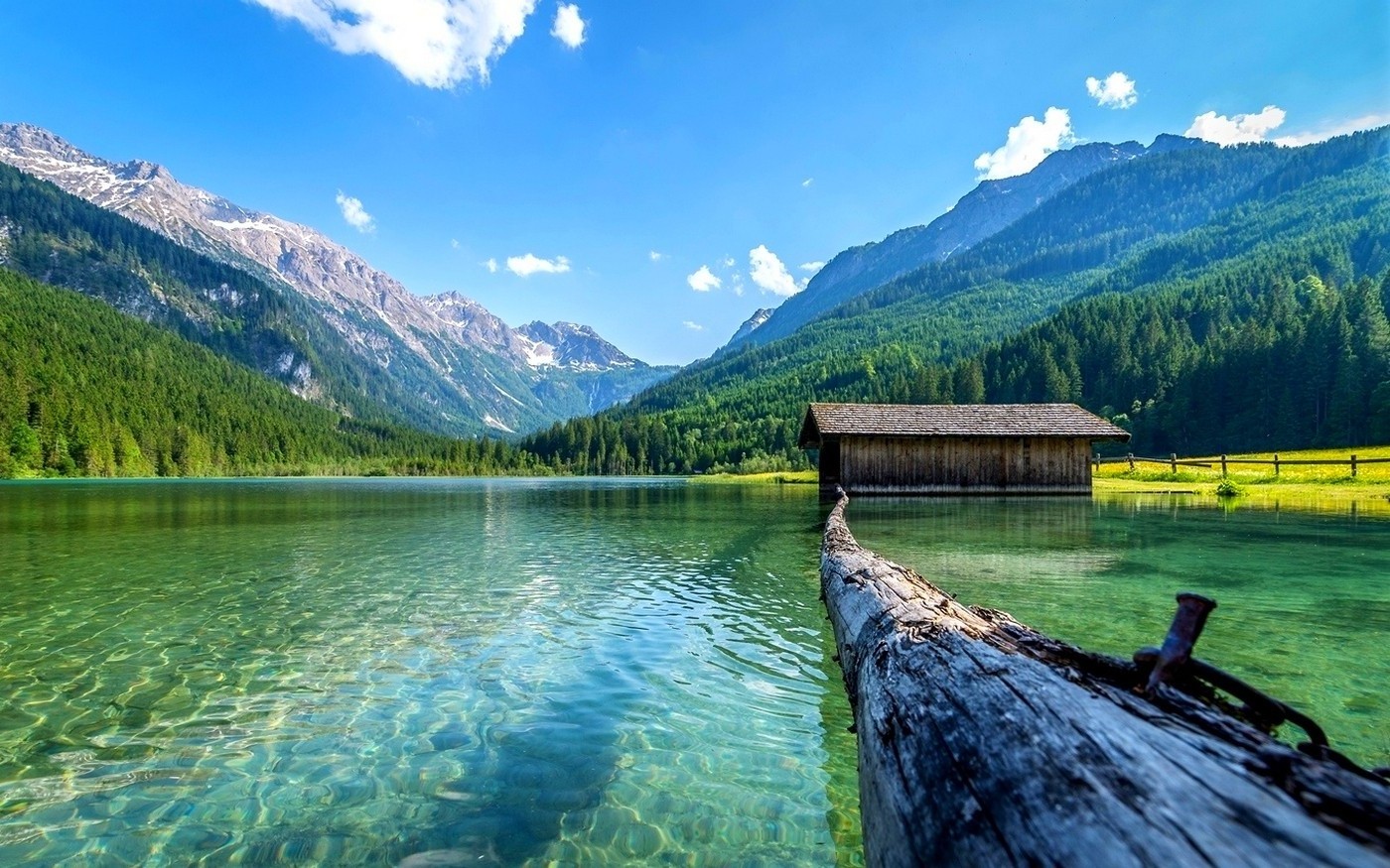 lake, Nature, Boathouses, Mountain, Landscape, Log, Summer, Forest, Daylight, Water, Austria Wallpaper
