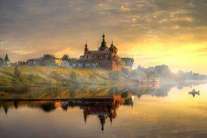 monastery, Landscape, Russia, River