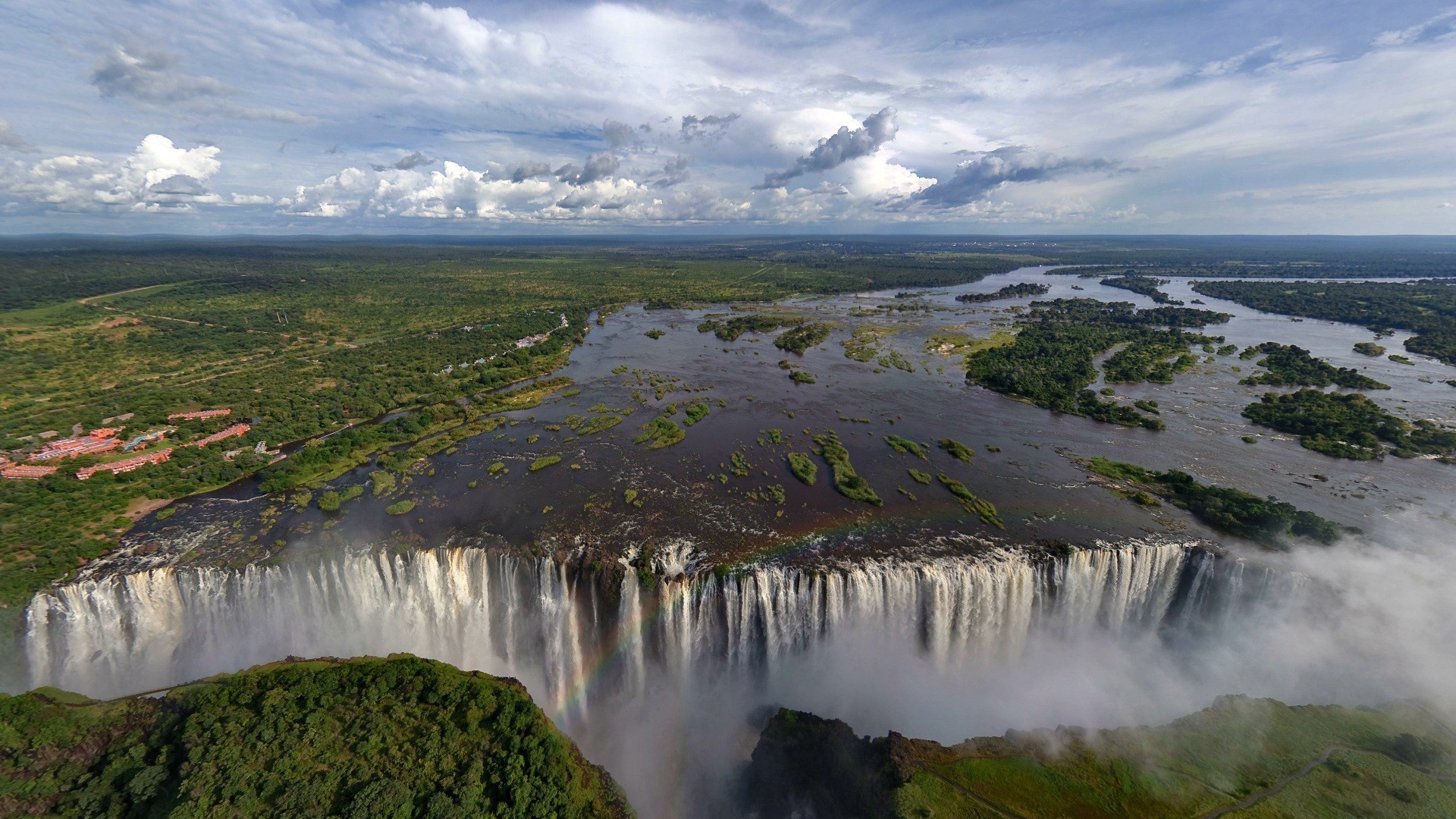 lake, Waterfall, Trees, Landscape, Zambezi River, Victoria Falls Wallpaper