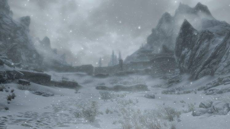 fort, Landscape, Winter, Snow, Mountain, The Elder Scrolls V: Skyrim HD Wallpaper Desktop Background