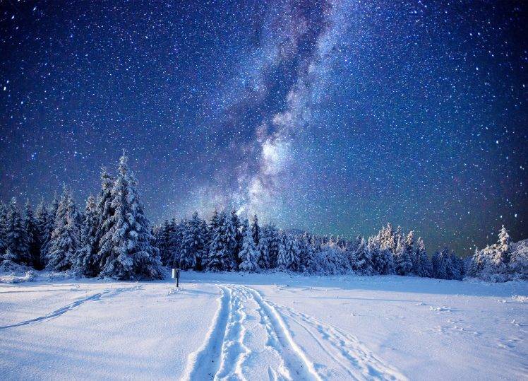 landscape, Night, Winter, Snow HD Wallpaper Desktop Background