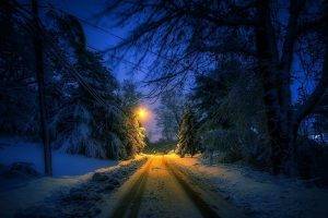 nature, Landscape, Winter, Street, Lantern, Snow, Trees, Tracks, Cold, Lights, Urban, Connecticut
