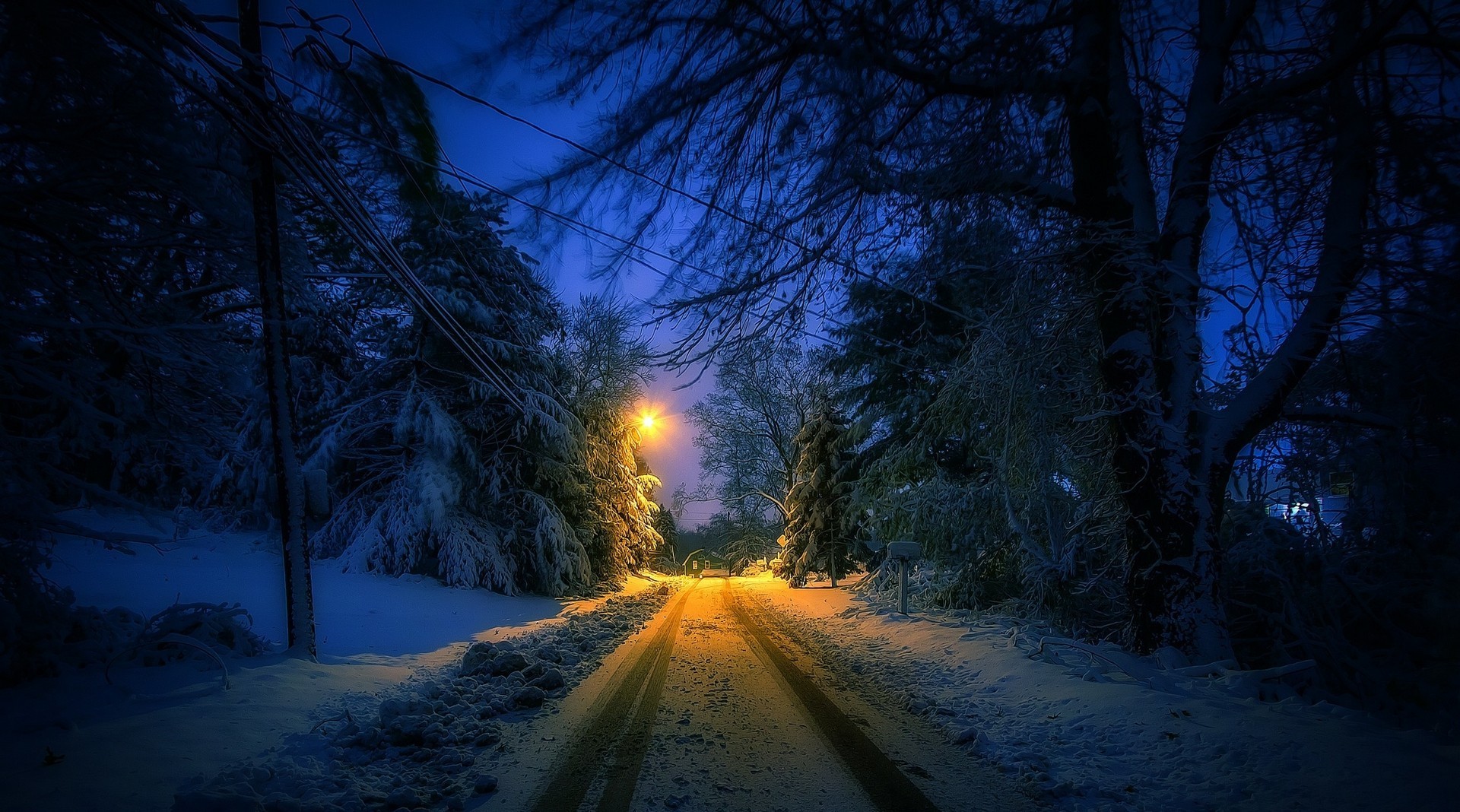 nature, Landscape, Winter, Street, Lantern, Snow, Trees, Tracks, Cold, Lights, Urban, Connecticut Wallpaper