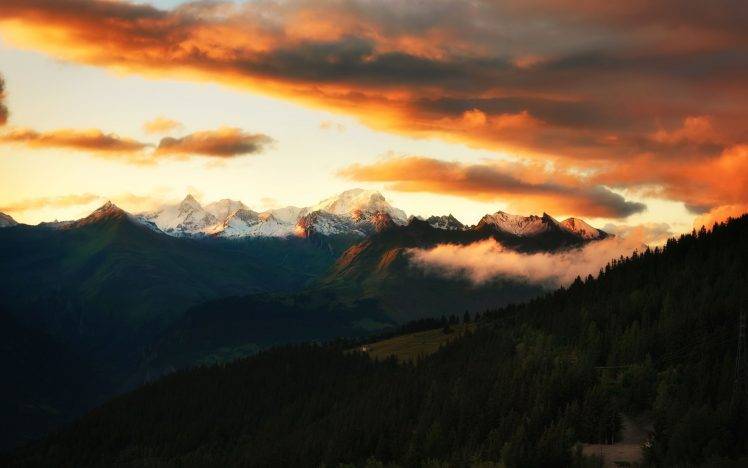 nature, Landscape, Mountain, Clouds, Trees, Forest, Sunset HD Wallpaper Desktop Background