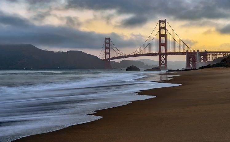 San Francisco, USA, Golden Gate Bridge, Bridge, Pacific Ocean, Sea, Sky, Clouds, Beach, Landscape HD Wallpaper Desktop Background