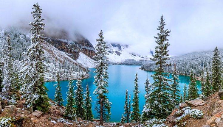 nature, Mountain, Lake, Landscape, Snow, Trees, Forest HD Wallpaper Desktop Background