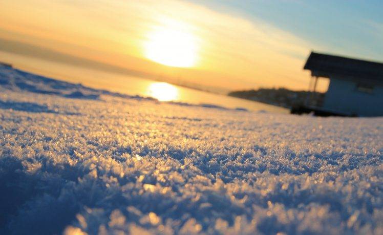 photography, Winter, Snow, Landscape, Water, House, Ice, Sunlight, Reflection HD Wallpaper Desktop Background