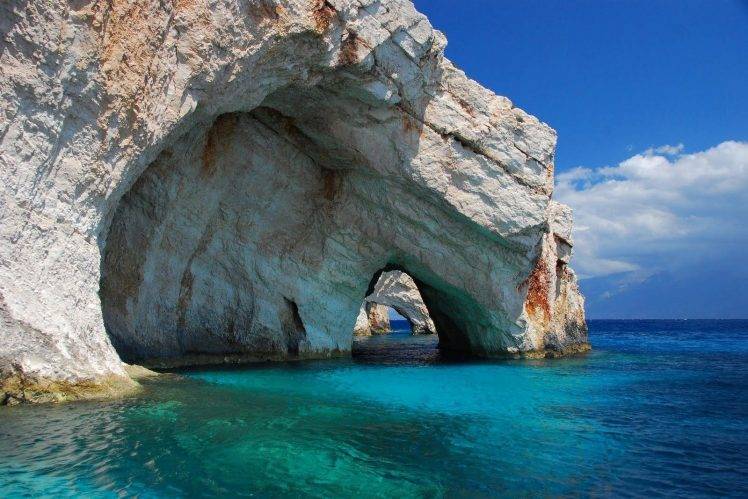 nature, Landscape, Rock, Cave, Sea, Turquoise, Water, Island, Greece HD Wallpaper Desktop Background