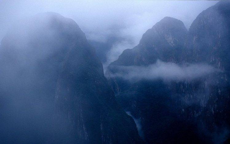 landscape, Nature, Mountain, Sunrise, Mist, Blue, Morning, Machu Picchu, Peru HD Wallpaper Desktop Background