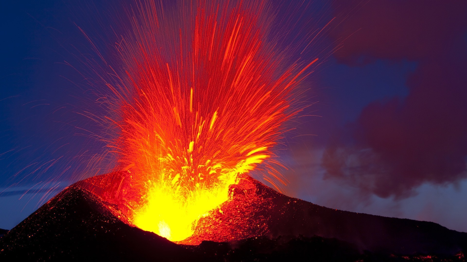 nature, Landscape, Volcano, Lava, Explosion, Clouds, Long Exposure