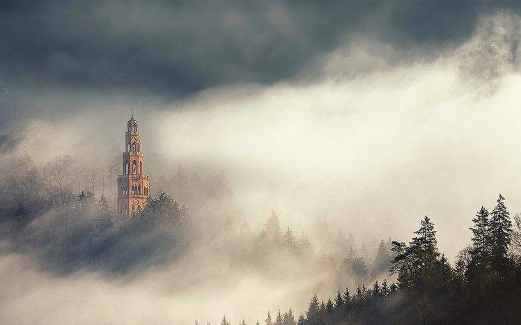 nature, Landscape, Mist, Morning, Sunlight, Forest, Tower, Italy HD Wallpaper Desktop Background