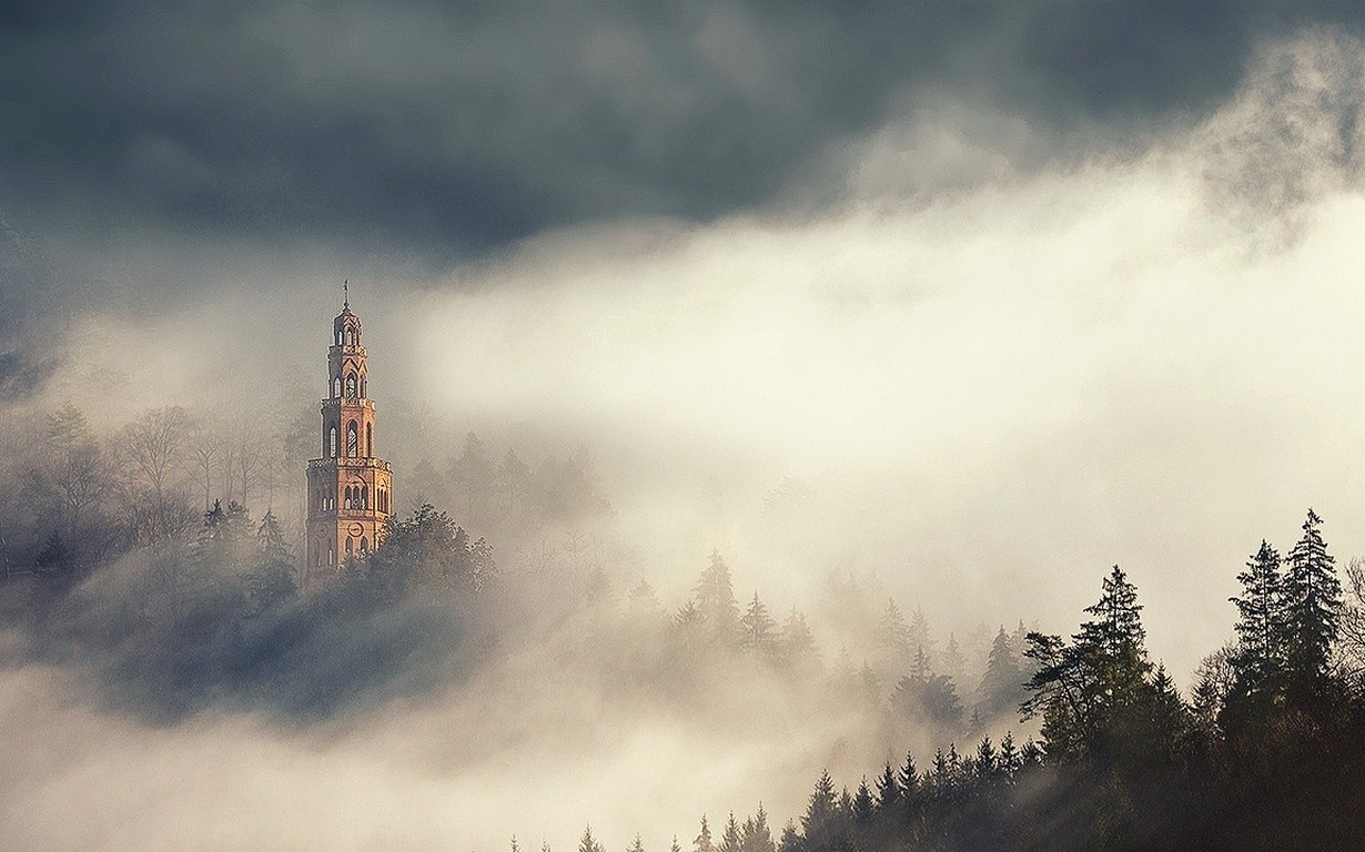 nature, Landscape, Mist, Morning, Sunlight, Forest, Tower, Italy Wallpaper