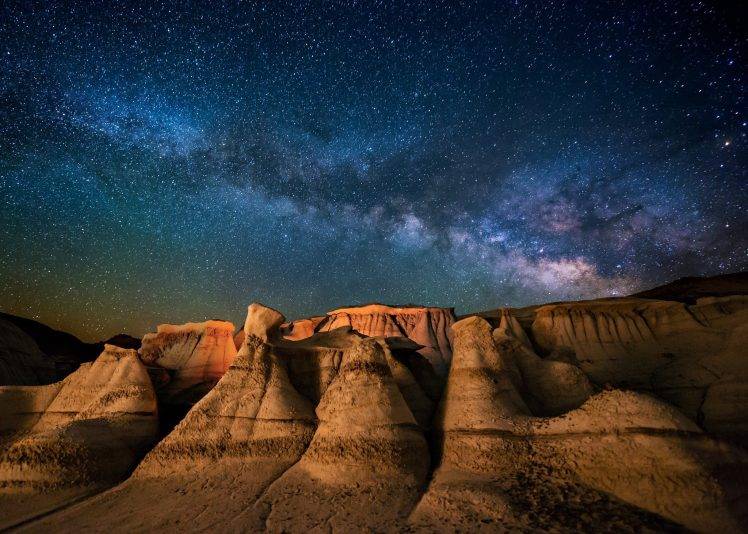 landscape, Nature, Milky Way, Galaxy, Starry Night, Desert, Moonlight, Long Exposure, New Mexico HD Wallpaper Desktop Background