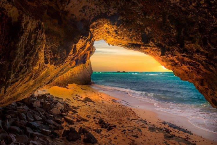 landscape, Nature, Cave, Beach, Sea, Sunset, Sand, Island, Sunlight, Rock, Turks & Caicos HD Wallpaper Desktop Background